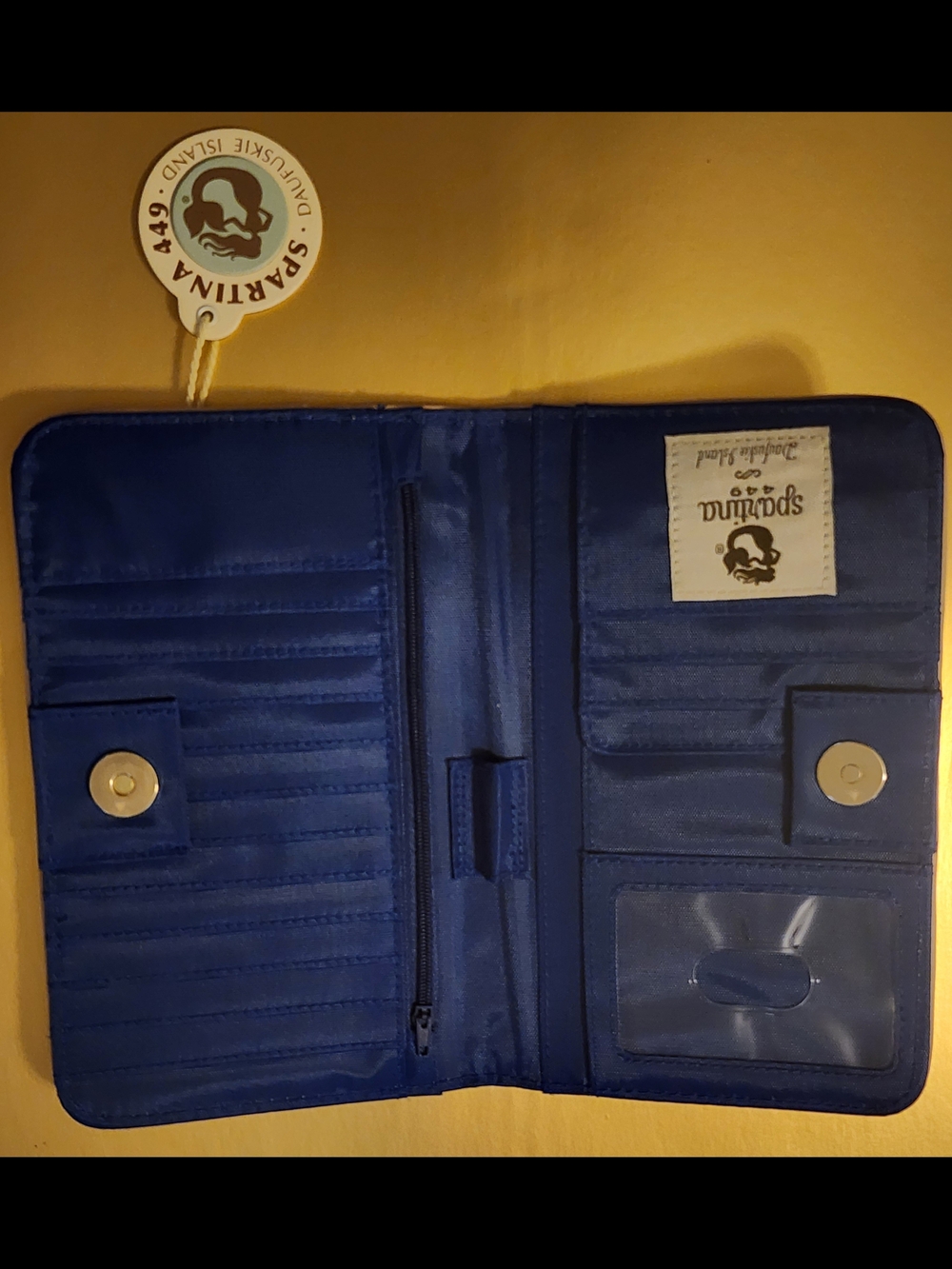 Spartina 449 Blue Coastal Map Zip Wallet with Tan Trim and Tassel - Picture 2 of 3